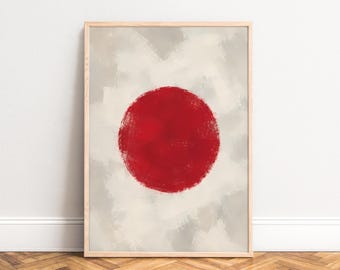 Red Circle Poster, Abstract Minimal Wall Art, Cream Red, Living Room Office, Gift 50x70 A1/A2/A3