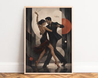 Salsa Dance Poster, Art Deco Style, Black Copper, Living Room, Entryway, Gift for Dancers A1/A2/A3/A4