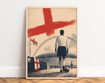 England Football Poster, Vintage Sports Wall Art, Red White, Living Room Office, Gift for Football Fans A1/A2/A3/A4