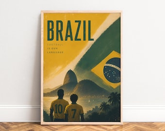 Brazil Football Poster, Vintage Travel Wall Art, Yellow Green, Living Room Office, Gift for Football Fans A1/A2/A3