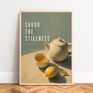 Poster a forma di teiera, natura morta vintage, beige e blu, decorazione per la cucina e la sala da pranzo, regalo per gli amanti del tè.