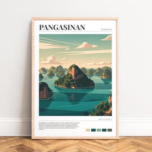 Pangasinan Poster, Hundred Islands Philippinen Reiseprint, Türkis Küsten-Illustration, Retro Wandbild, Tropisches Home Decor, UNGERAHMT