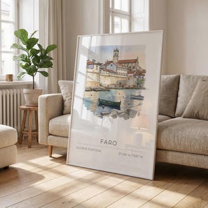 Poster Faro - watercolor, pastel, coastal cityscape, UNFRAMED image 2