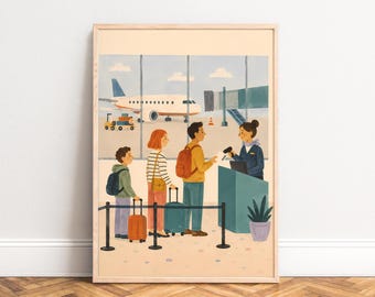 Airport Poster, Vintage Travel Illustration, Soft Pastel, Nursery Wall Art, Gift for Travelers A1/A2/A3/A4