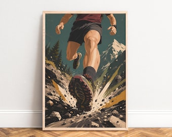 Trail Running Poster, Vintage Sport Wall Art, Dark Green, Living Room, Office, Gift for Runners A1/A2/A3/A4