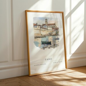 Poster Faro - watercolor, pastel, coastal cityscape, UNFRAMED image 4