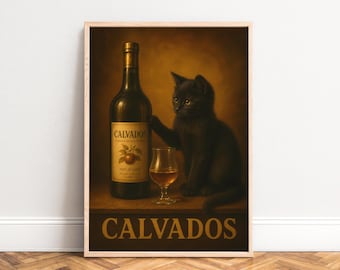 Calvados Poster, Vintage Still Life Wall Art, Brown Gold, Living Room Kitchen, Gift for Connoisseurs A3 A4 50x70