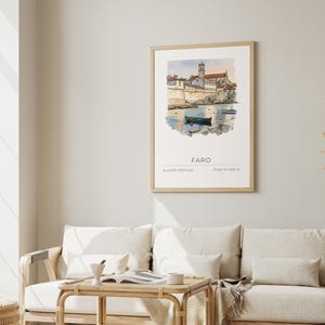 Poster Faro - watercolor, pastel, coastal cityscape, UNFRAMED image 5