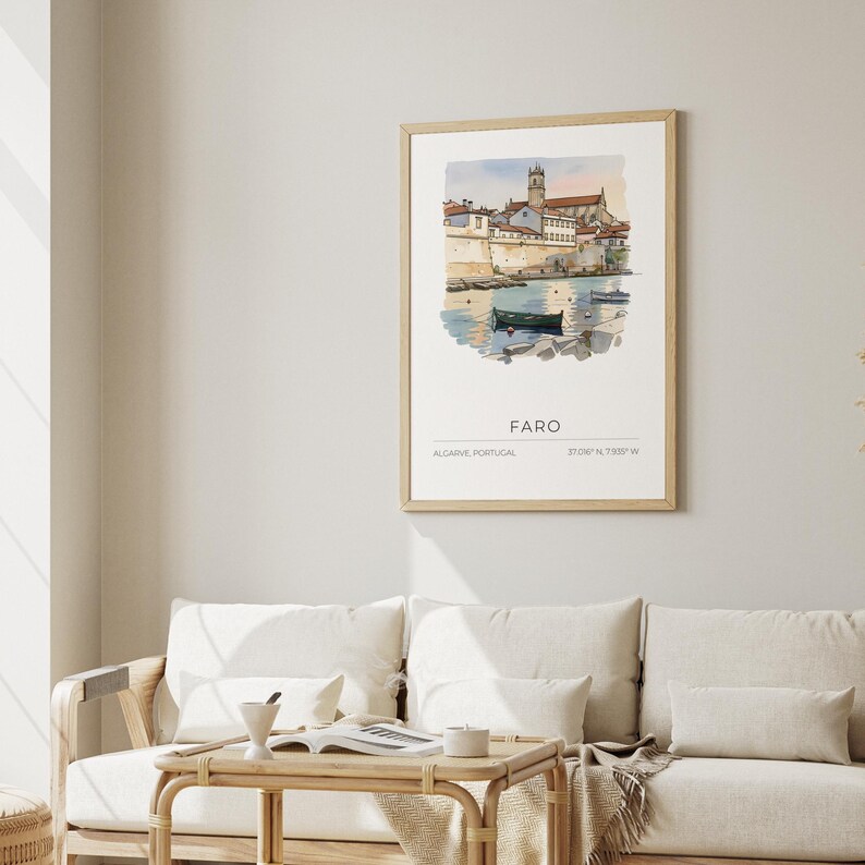 Poster Faro - watercolor, pastel, coastal cityscape, UNFRAMED image 5