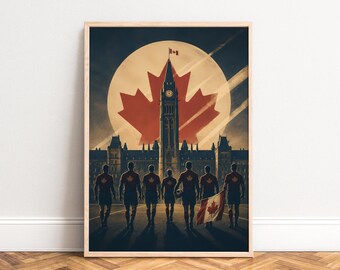 Canada Rugby Poster, Vintage Sports Wall Art, Red Beige, Living Room Office, Gift for Fans A1/A2/A3/A4