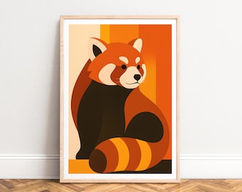 Poster Red Panda - minimal geometric art, mid-century vibe, warm orange palette, UNFRAMED