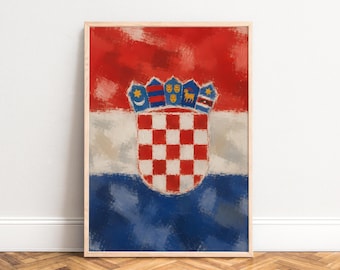 Croatia Poster, Vintage Flag Wall Art, Red White Blue, Living Room Office Decor, Fan Gift A1/A2/A3/A4