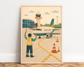 Airplane Poster, Vintage Airport Wall Art, Beige Blue, Nursery, Office, Gift for Plane Fans A1/A2/A3/A4