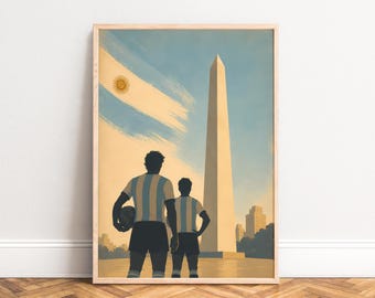 Argentina Poster, Vintage Travel Print, Blue Beige, Living Room Wall Art, Soccer Fan Gift A1/A2/A3/A4