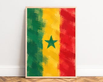 Senegal Flag Poster, Vintage Wall Art, Green Yellow Red, Living Room Office, Travel Gift A1/A2/A3/A4