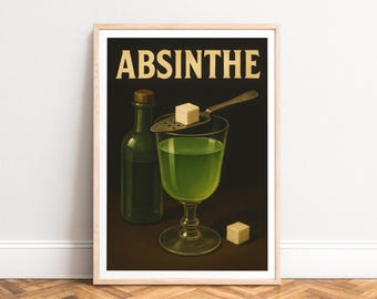 Poster Absinthe - Art Nouveau vintage print, green cocktail, moody bar decor, UNFRAMED