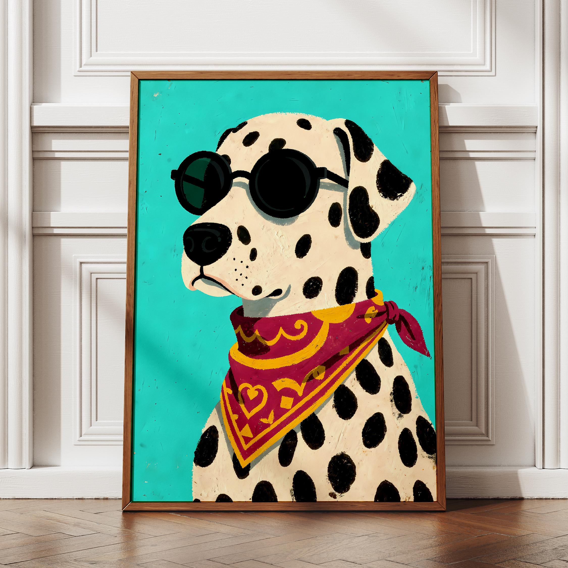 額装品/Dalmation Puppy/アノニマス/ポスター/アート/インテリア Dalmatian Poster, Retro Pop Style, Cool Round Shades, Turquoise