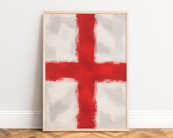 England Cross Poster, Abstract Flag Wall Art, Red White, Living Room, Office, Gift for Fans A1/A2/A3/A4