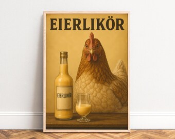 Eggnog Poster, Vintage Food Wall Art, Gold Brown, Kitchen, Dining Room, Gift for Foodies A1/A2/A3/A4