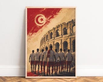 Tunisia Football Poster, Vintage Sports Wall Art, Red Beige, Living Room Office, Fan Gift A1/A2/A3/A4