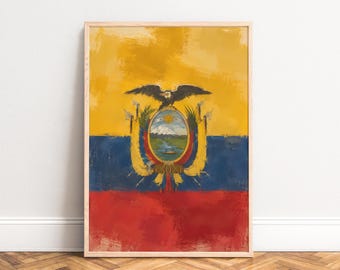 Ecuador Poster, Vintage Flag Wall Art, Yellow Blue Red, Living Room Office Decor, Gift A1 A2 A3 A4