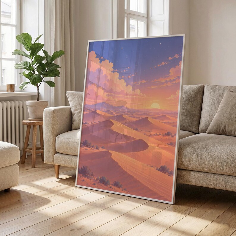 Desert Poster, Vintage Landscape Wall Art, Pastel Pink, Living Room ...