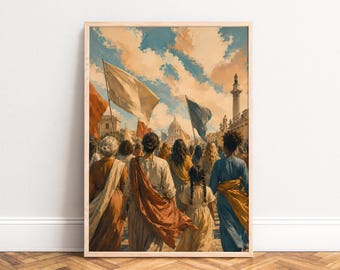 Protest Poster, Vintage City Print, Beige Blue, Living Room Wall Art, Gift for Activists A1/A2/A3/A4