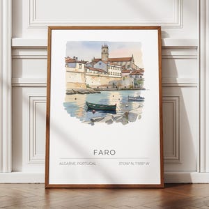 Poster Faro - watercolor, pastel, coastal cityscape, UNFRAMED image 7