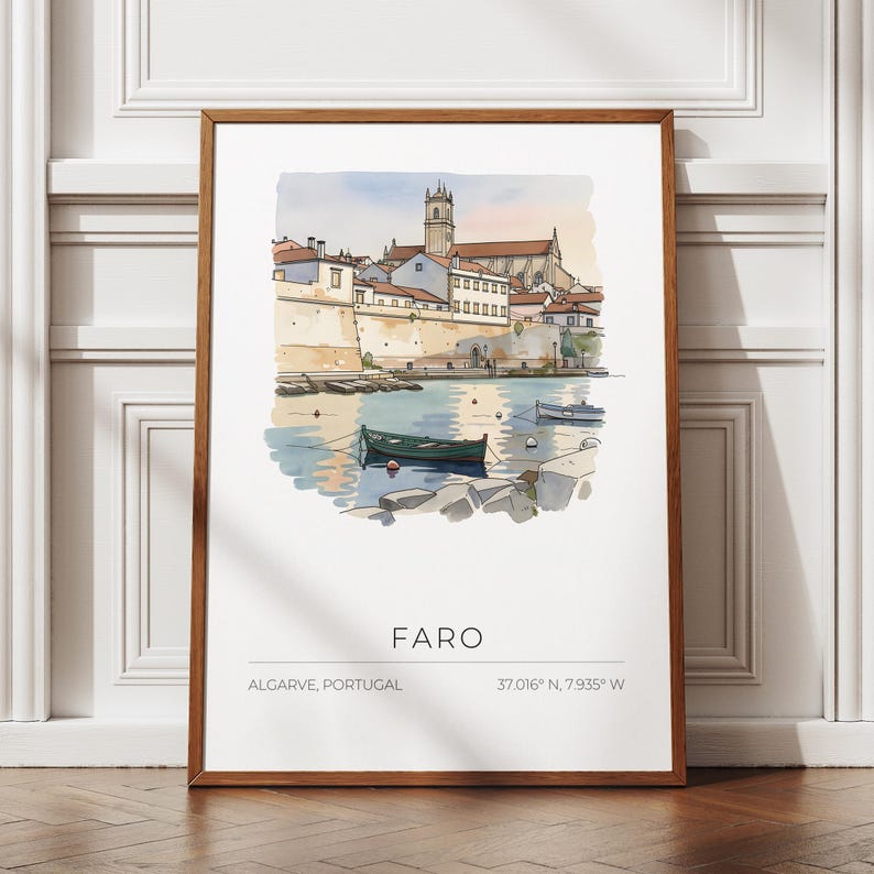 Poster Faro - watercolor, pastel, coastal cityscape, UNFRAMED image 7