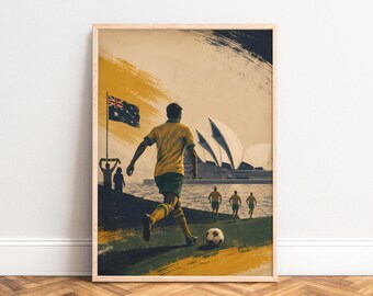 Australia Soccer Poster, Vintage Sports Wall Art, Gold Green, Living Room, Office, Gift for Football Fans A1/A2/A3/A4