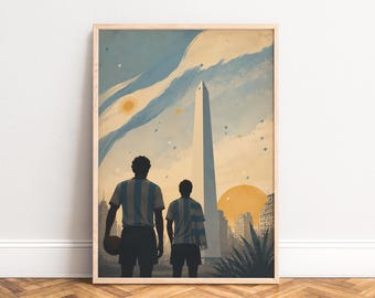 Messi Poster, Vintage Football Wall Art, Blue Gold, Living Room Office Decor, Fan Gift A1 A2 A3 A4