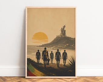 Football Poster, Retro Beach Wall Art, Beige Orange, Living Room Office, Gift for Football Fans A1/A2/A3/A4