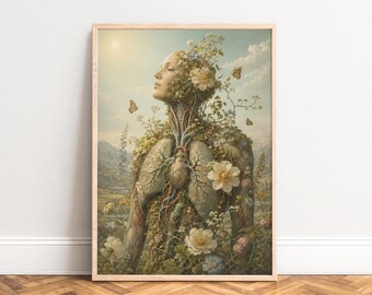 Flower Woman Poster, Fantasy Wall Art, Soft Green, Living Room Office, Gift for Art Lovers A1/A2/A3/A4