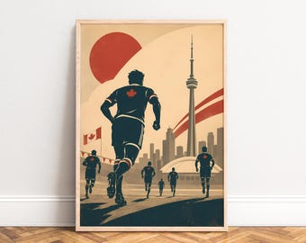 Canada Rugby Poster, Vintage Sports Wall Art, Red Cream, Living Room Office, Gift for Fans A1/A2/A3/A4