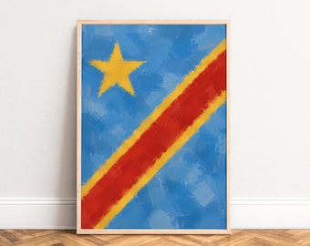 DR Congo Poster, African Flag Wall Art, Blue Red Yellow, Living Room and Office Decor, Gift 50x70 A3 A4