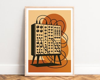 Poster - Modular Synth, Mid-century Graphic, Warm Orange, UNFRAMED