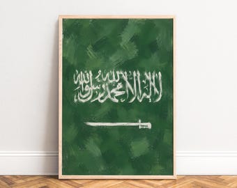 Saudi Arabia Flag Poster, Islamic Wall Art, Green White, Living Room Office, Gift for Collectors A2 A3 A4