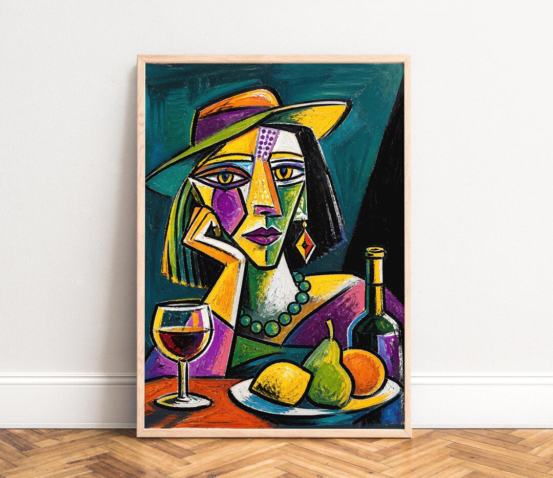 Cubist Woman Poster, Modern Art Deco Wall Art, Purple Yellow, Living ...