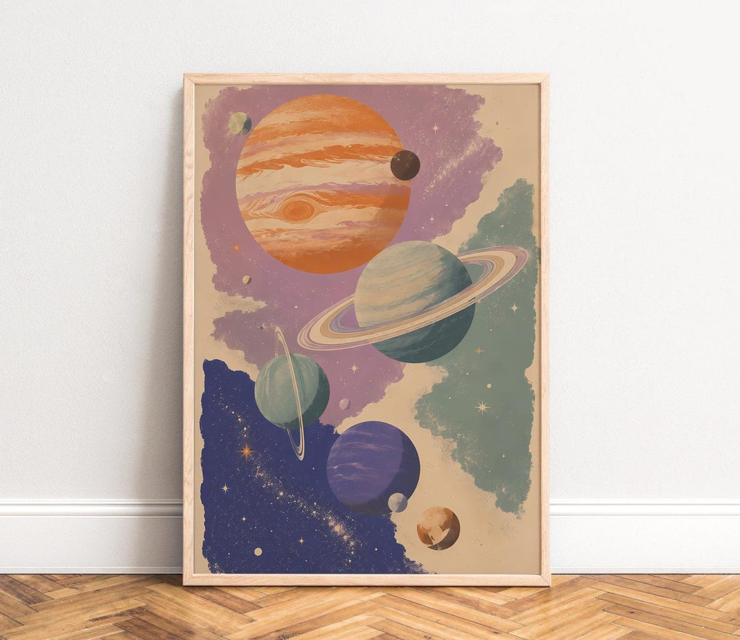 Planet Poster, Vintage Space Wall Art, Lilac Beige, Living Room and ...