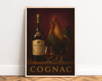 Cognac Poster, Vintage Bar Wall Art, Dark Brown Gold, Living Room Kitchen, Gift for Him A1/A2/A3/A4