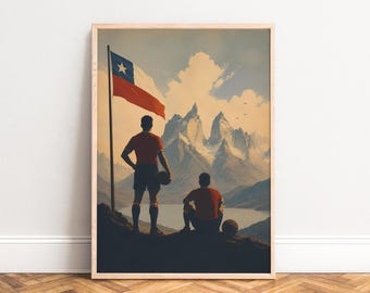 Chile Poster, Retro Mountain Wall Art, Red Blue, Living Room and Office, Travel Gift A1/A2/A3/A4