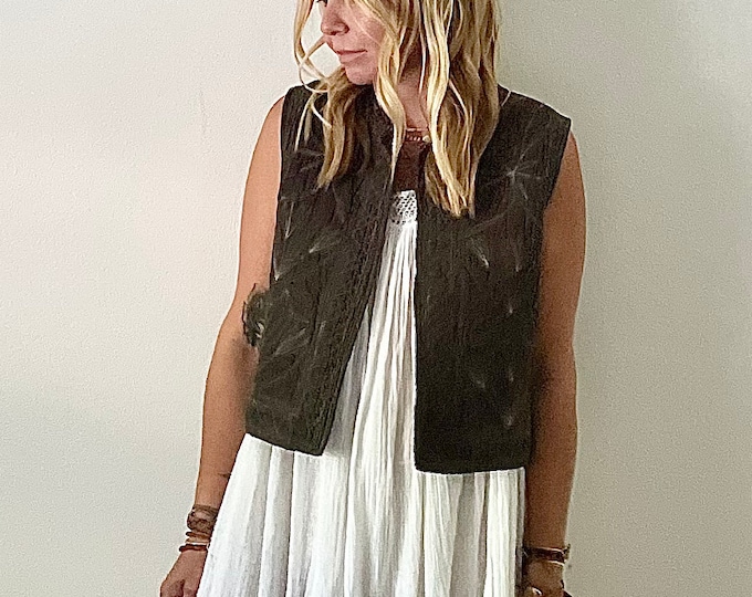 Vintage Quilted Embroidered Ethnic Vest, Afghan Embroidered Vest, BOHO Floral Vest