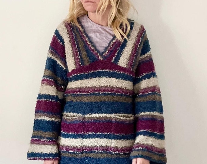 Vintage Renee Tener Outlander Knit, 70s Striped Pullover , Southwestern Sweater