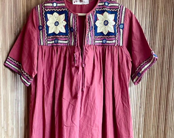 Vintage Mirror Work Embroidered Maxi Dress – Boho Indian Style Festival Maxi Kaftan