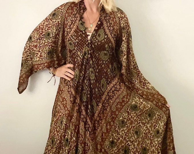 Vintage Adini Indian Cotton Gauze Lurex Kaftan  , India Cotton Gauze Kaftan , India Maxi , Adini Caftan , Block Print Adini Kaftan