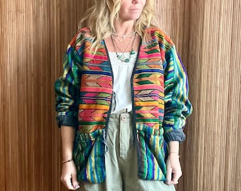 Vintage Guatemalan Woven Jacket – Colorful Hand Loomed Boho Coat, Huipil Textile Jacket, Festival Ethnic