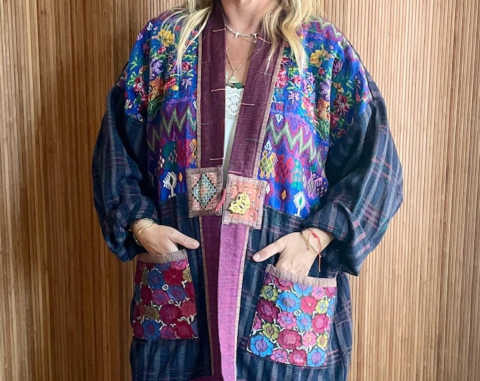 Vintage Guatemalan Handwoven Jacket : Colorful Mayan Textile Artisan Ethnic Outerwear