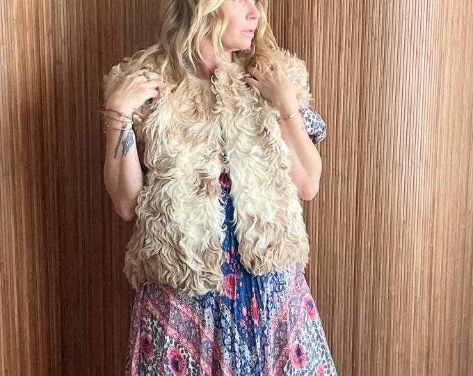 Vintage Shaggy Tibetan Lamb Fur Vest - Bohemian Natural Fur Gilet