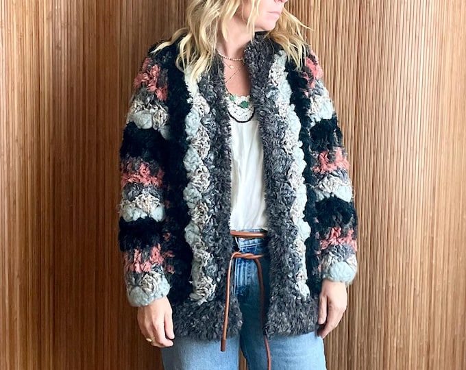 Vintage Norma of Canada Knit Cardigan - 80s Bubble Textured Sweater