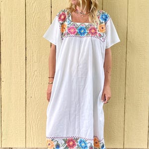 Vintage Mexican Cross Stitched Kaftan: Embroidered Boho Tunic Dress